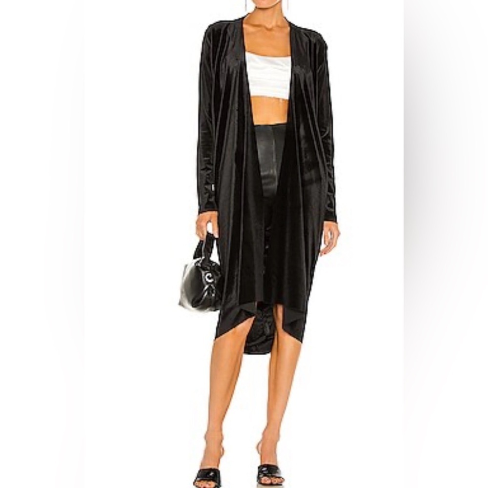 Norma Kamali Drape Back Cardigan in Black Velvet Large NEW